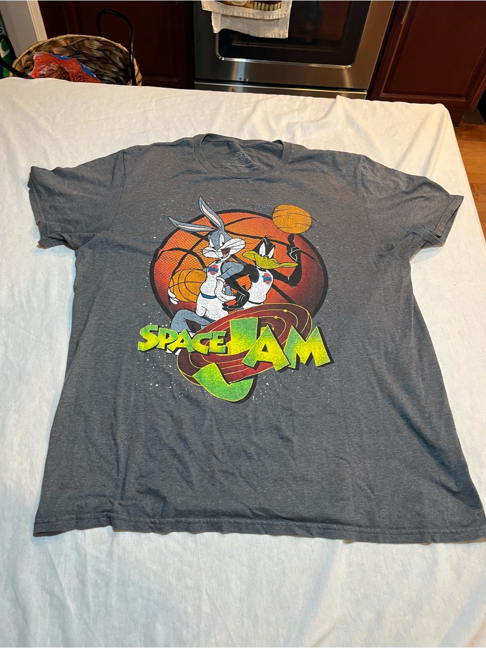 Space Jam Graphic Tee — Gray with Neon Logo
